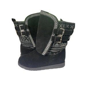 MUK LUKS Water Resistant Tisha Boots Gray & Black Straps Zip Women's Sz 10 NWT